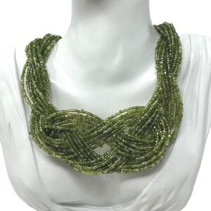 Beaded Braided Necklace‎ Statement Green Seed Beads
